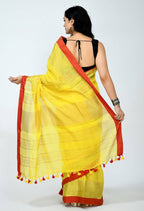 Mominos Fashion Moeza Pure Linen Yellow Saree | Grab2Buy