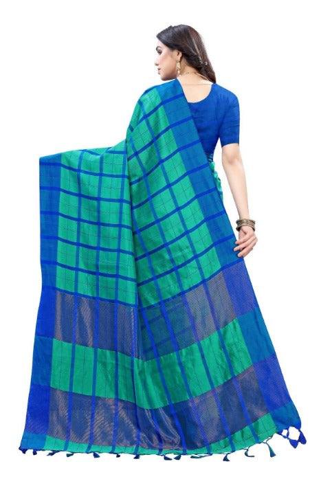 Vamika Blue Cotton Silk Weaving Saree (SATURN BLUE) | Grab2Buy
