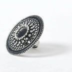Mominos Fashion Joharkamal Oxidised Silver-Toned Adjustable Finger Ring | Grab2Buy