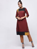 Aniyah Crepe Color Block Straight Brown Kurta (AN-139K) | Grab2Buy