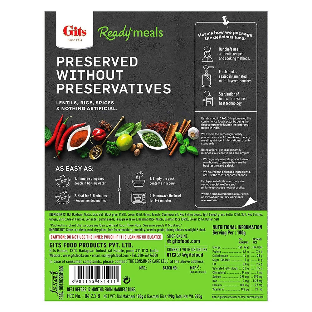 Gits Ready Meals Heat & Eat Dal Makhani & Basmati Rice | Grab2Buy