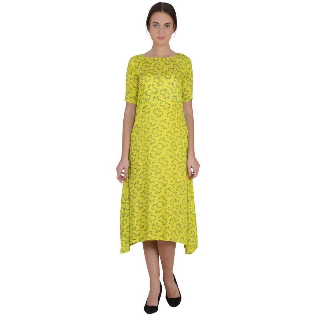Kanoor Women's Yellow Rayon A-line kurti | Grab2Buy