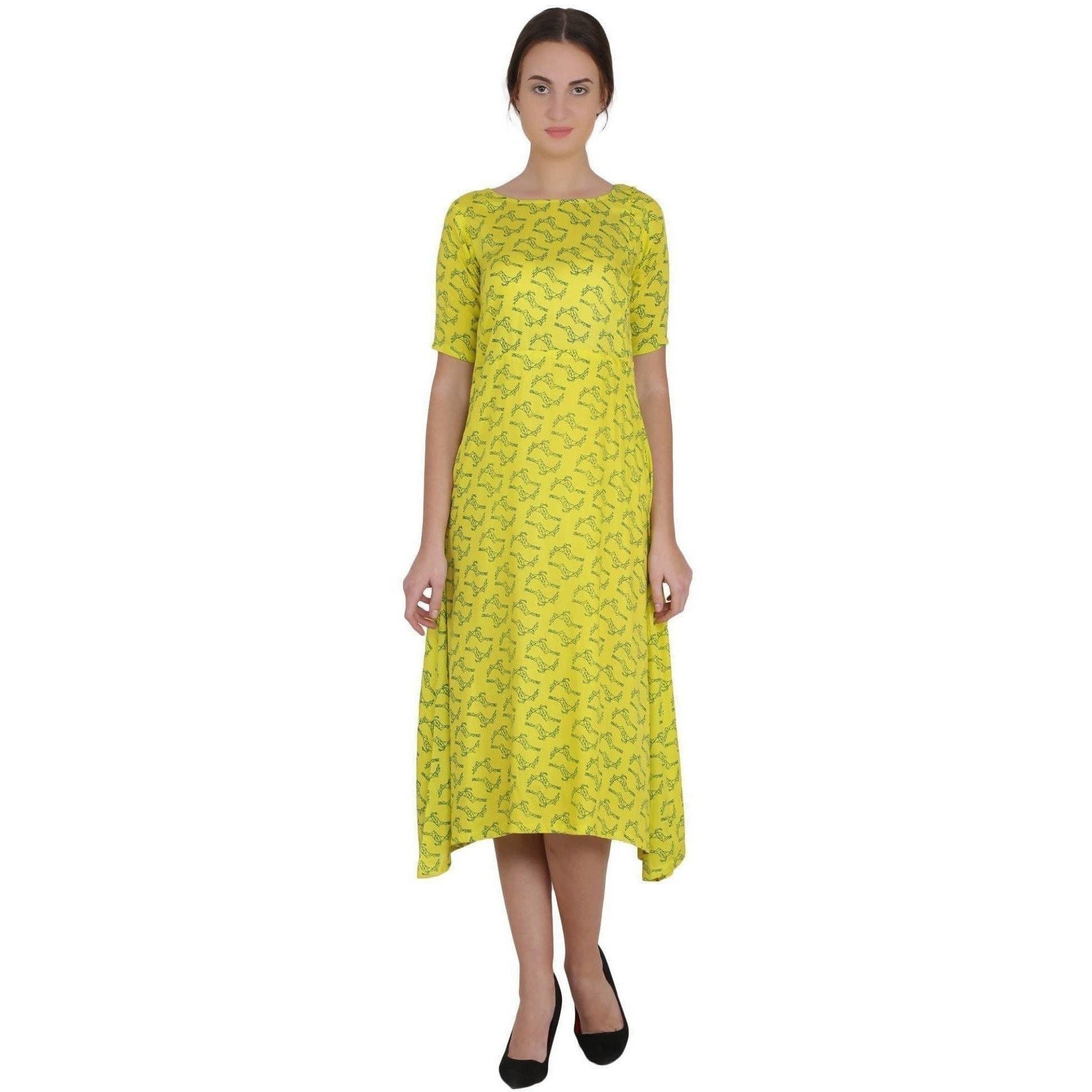 Kanoor Women's Yellow Rayon A-line kurti | Grab2Buy