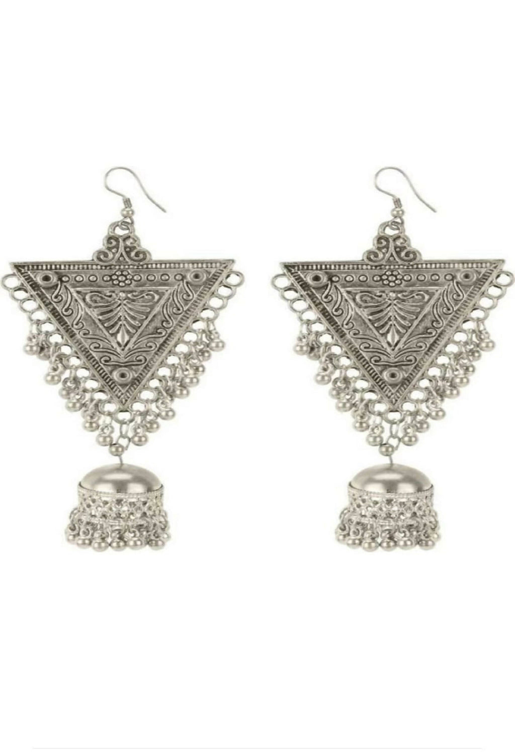 Mominos Fashion Joharkamal Silver-Plated Triangle Design Drop Earrings For Women | Grab2Buy
