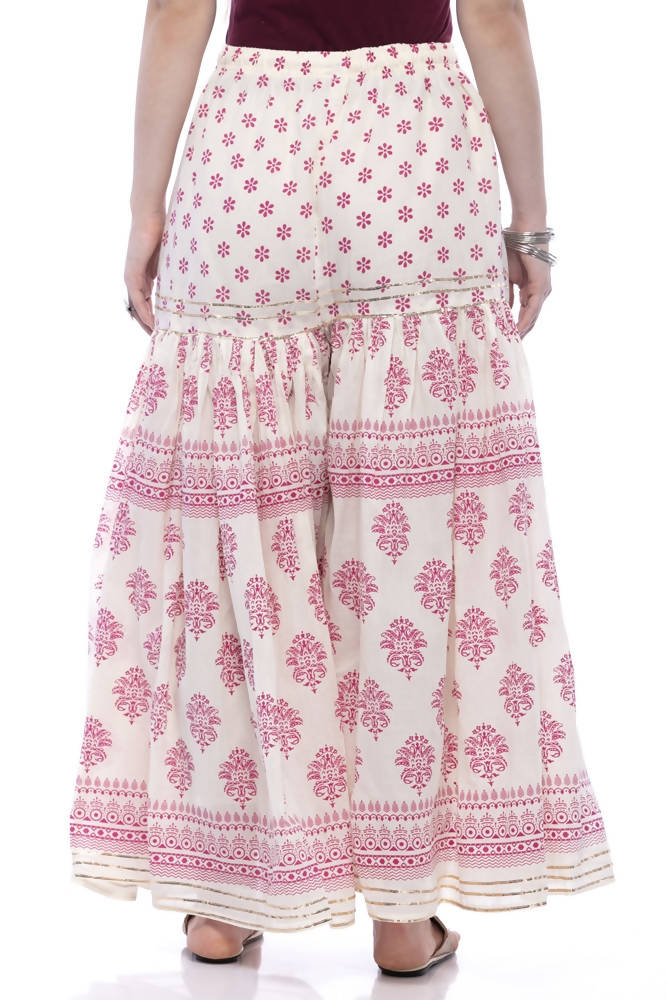Mominos Fashion Cotton Block Print With Lace Work Off White Maroon Color Prints Palazzo | Grab2Buy