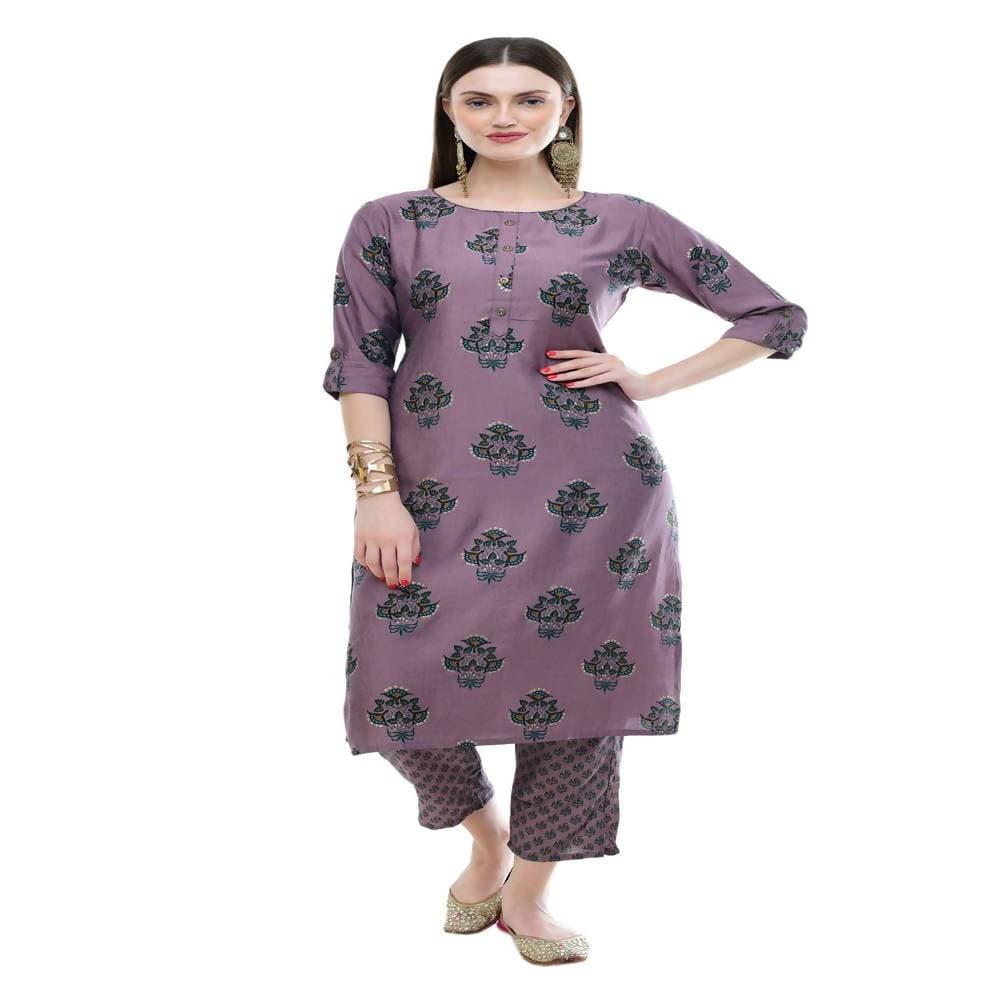 Lagi Women's Mauve Printed Straight Kurta & Pant (MC39B) | Grab2Buy