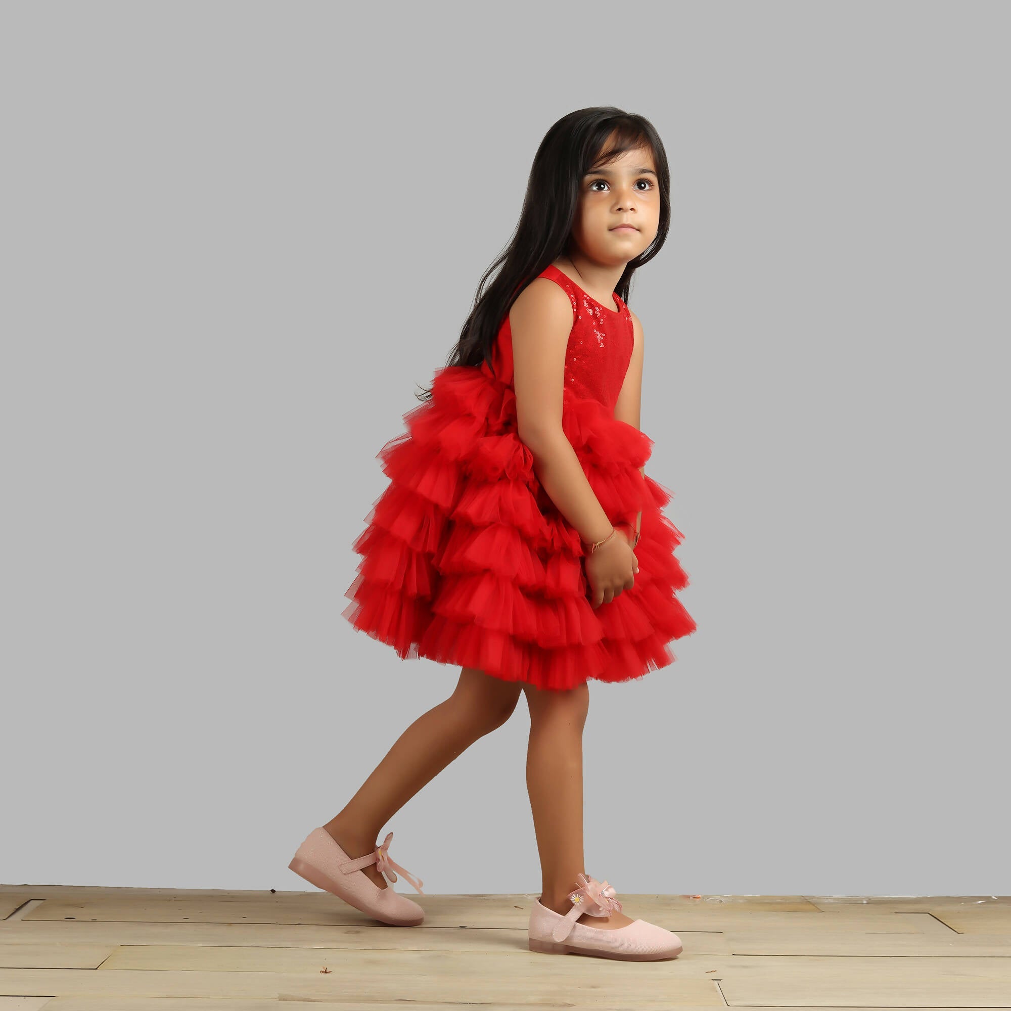 Pink Cow Fashions Red Dress With Frill Bottoms | Grab2Buy