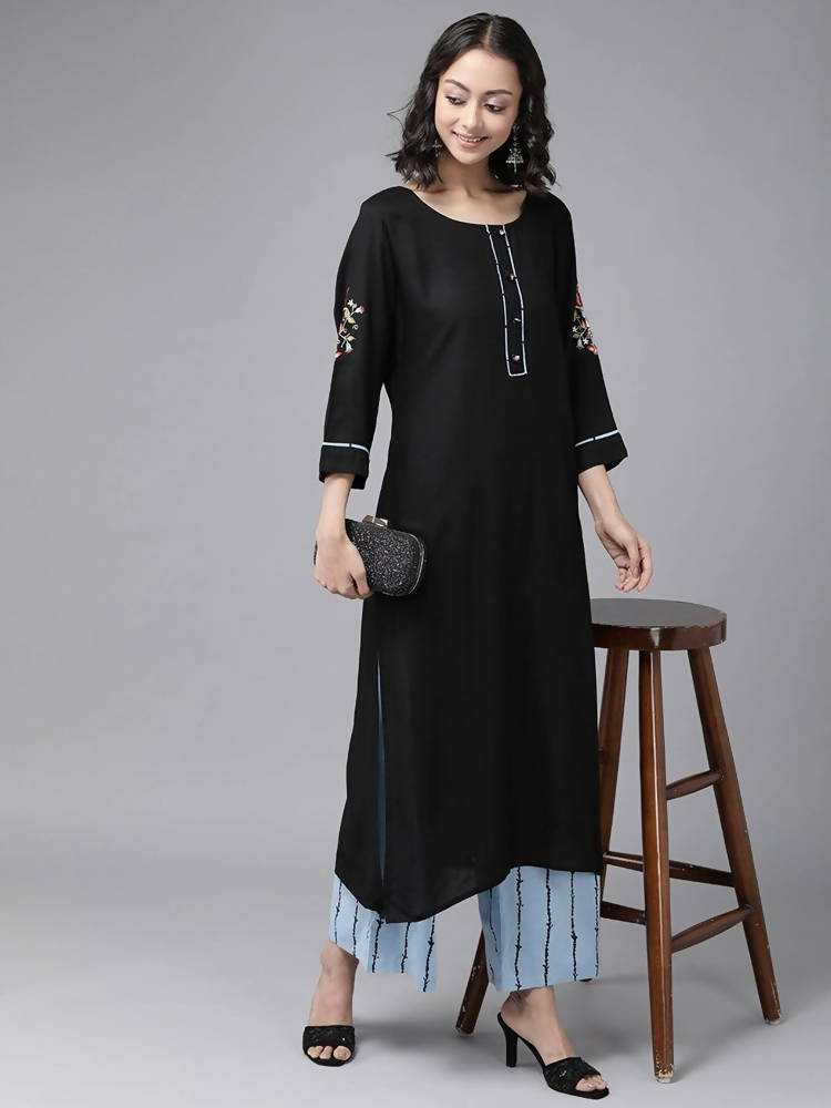 Yufta Black Kurta with Palazzo Set | Grab2Buy