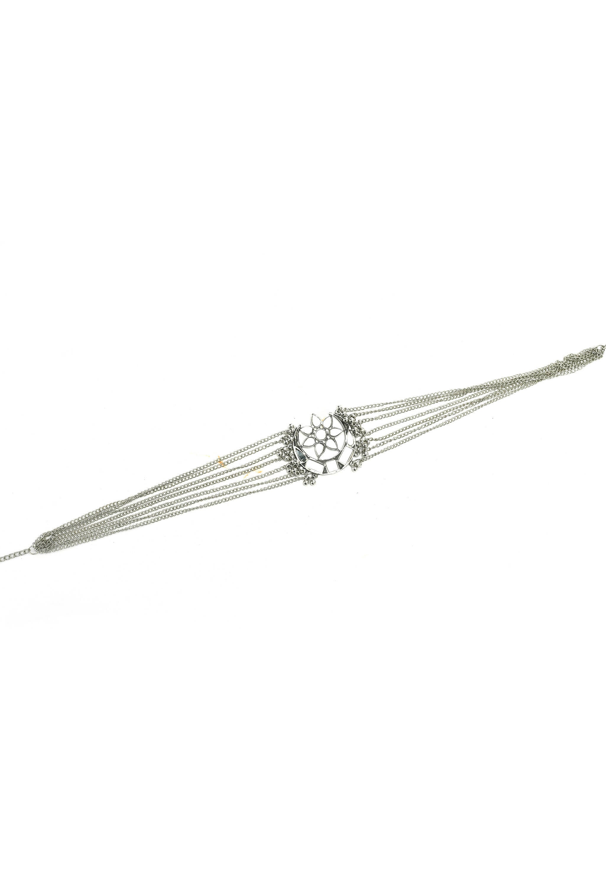 Mominos Fashion Johar Kamal Silver-Plated Brass Finish Mirror Work Choker For Women | Grab2Buy
