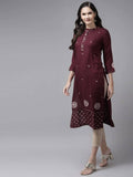 Yufta Women Maroon Ethnic Motifs Embroidered Kurta | Grab2Buy