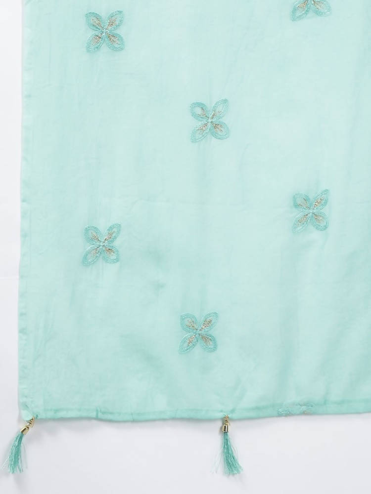 Yufta Women Green Bandhani Yoke Design Pure Cotton Kurta with Palazzo and Dupatta | Grab2Buy