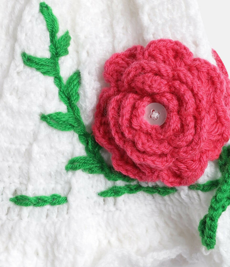 Chutput Kids Woollen Hand Knitted Rosetto Detailed Cap - White | Grab2Buy