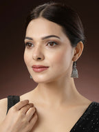 NVR Women's Silver-Toned German Silver Oxidised Dome Shaped Jhumka Earrings | Grab2Buy