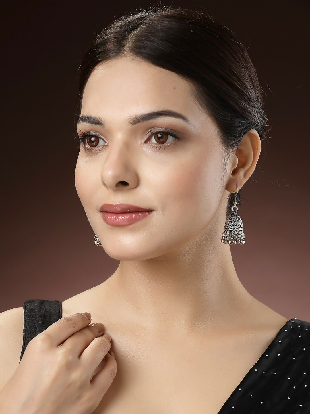 NVR Women's Silver-Toned German Silver Oxidised Dome Shaped Jhumka Earrings | Grab2Buy