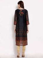 Myshka Women's Multi Chanderi Silk 3/4 Sleeve Round Neck Printed Casual kurta | Grab2Buy