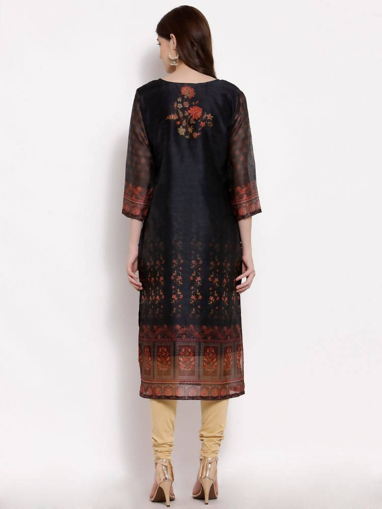 Myshka Women's Multi Chanderi Silk 3/4 Sleeve Round Neck Printed Casual kurta | Grab2Buy