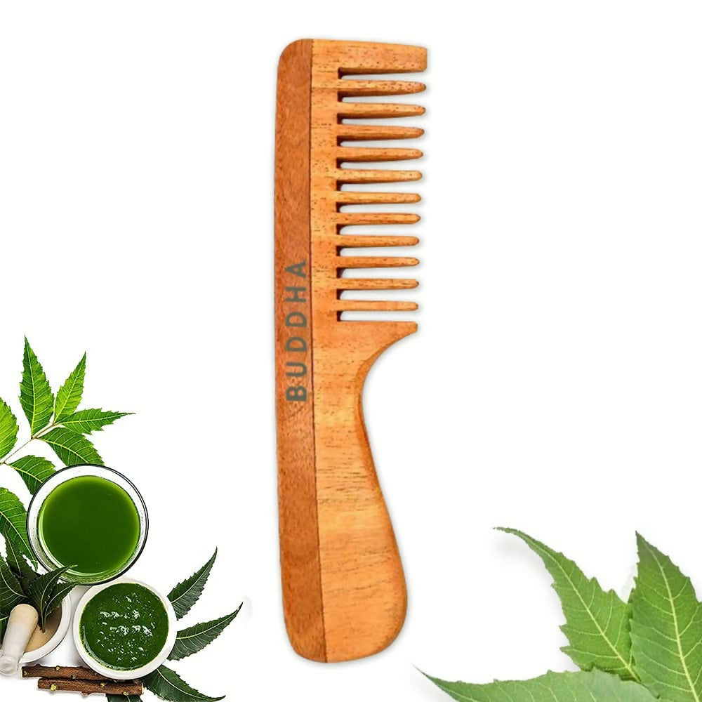 Buddha Natural Handle Kacchi Neem Wooden Comb | Grab2Buy