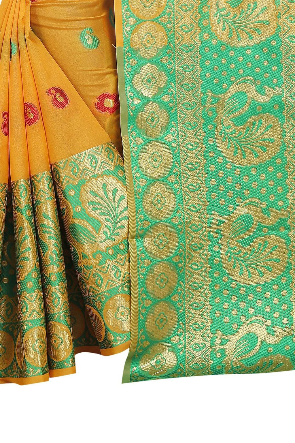Vamika Banarasi Cotton Silk Yellow Weaving Saree | Grab2Buy