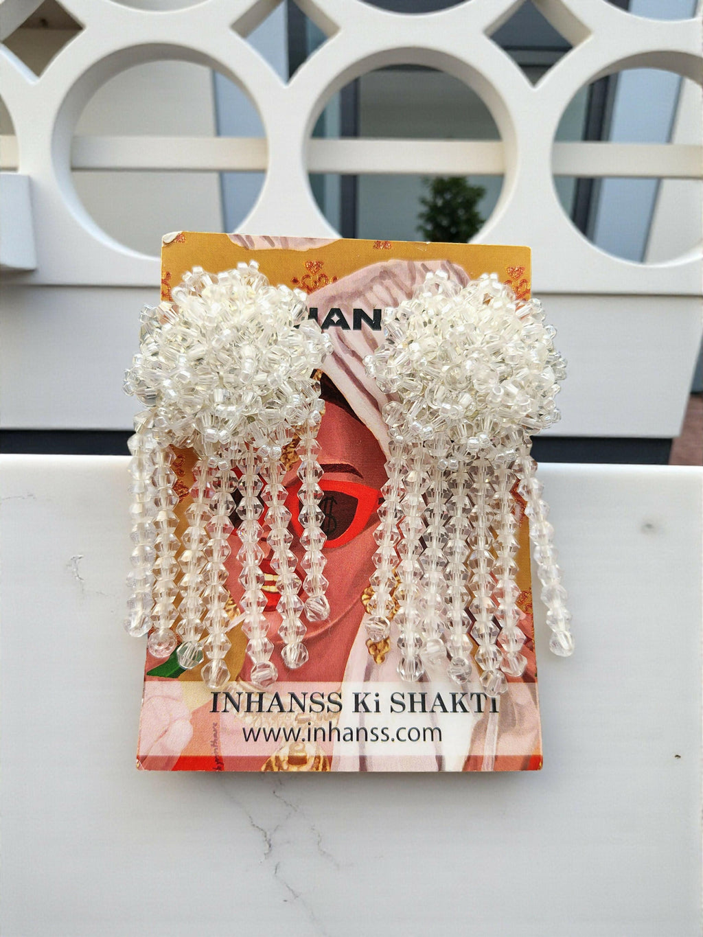 Inhanns Handmade Crystal Water Fall Earrings - Short - White Small | Grab2Buy