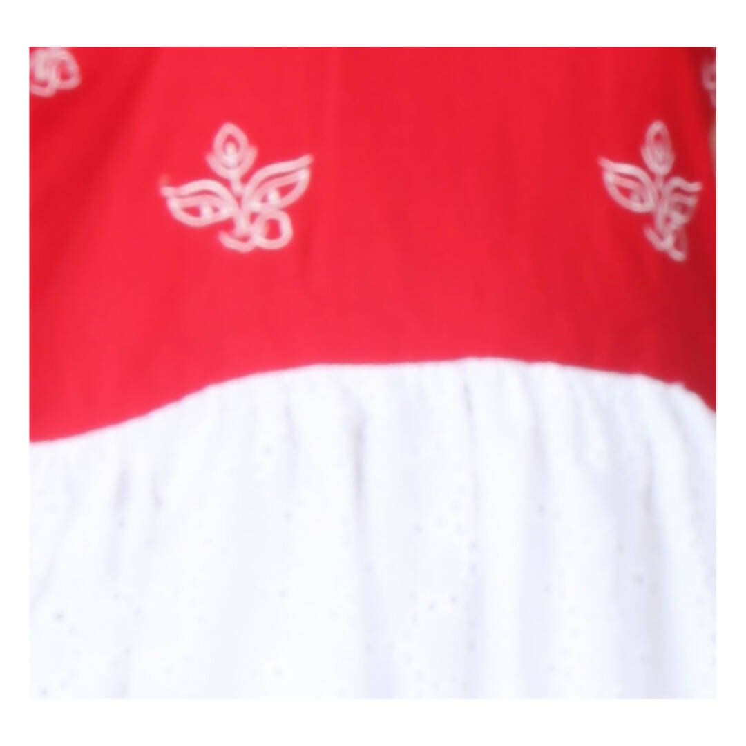 Akarshan Pure Cotton Frock Style Kurti with Leggings Set - Red & White | Grab2Buy