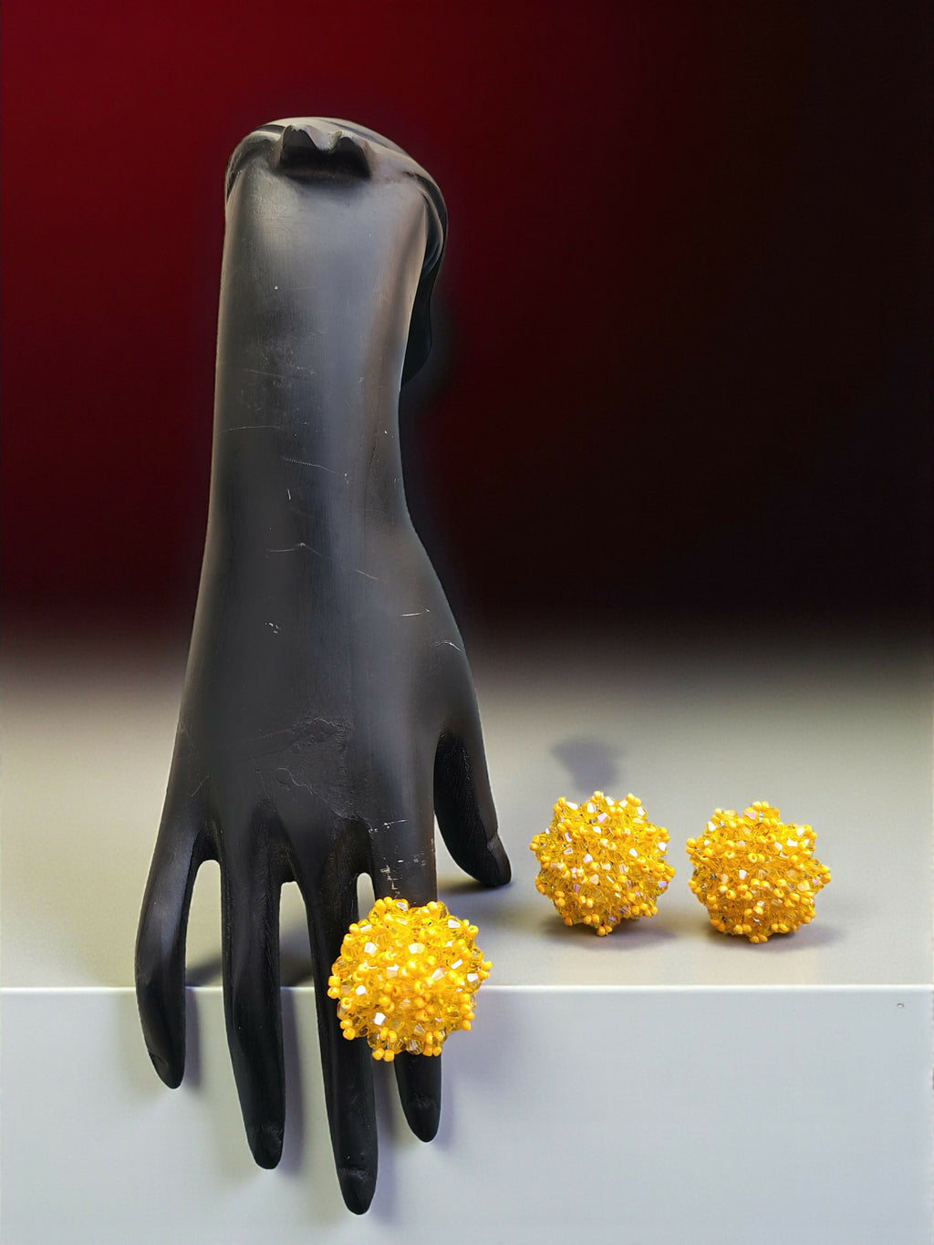 Inhanns Rangmani Crystal Duo – Adjustable Ring + Statement Earrings Set - Yellow | Grab2Buy