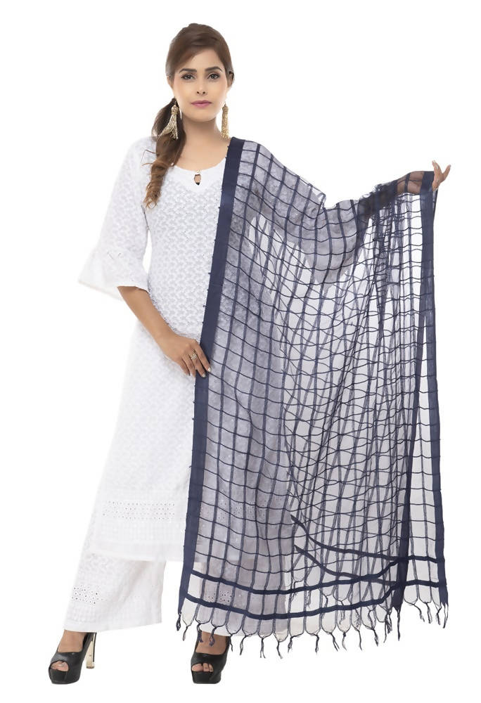 Mominos Fashion Navy Blue Cotton Square Dupatta | Grab2Buy