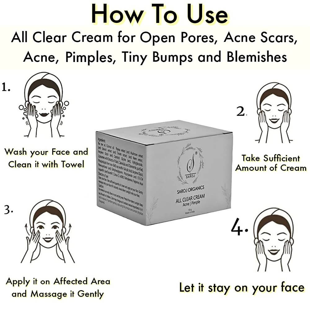 Saroj Organics All Clear Cream For Acne, Pimples | Grab2Buy