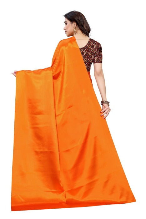 Vamika Plain Orange Satin Saree (SATIN GLORY ORANGE) | Grab2Buy