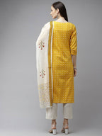 Yufta Women Mustard Yellow Ethnic Motifs Pure Cotton Kurta with Trouser & With Dupatta | Grab2Buy