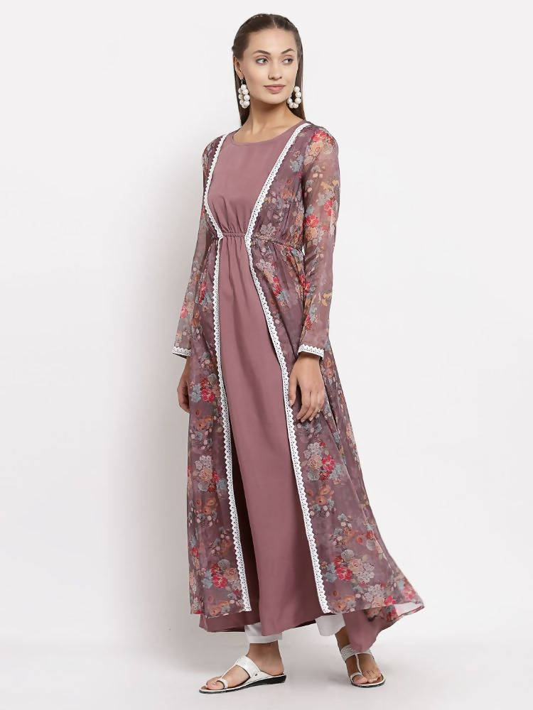 Myshka Women's Multi Organza Printed Full Sleeve Round Neck Casual Maxi Dress | Grab2Buy