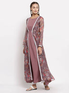 Myshka Women's Multi Organza Printed Full Sleeve Round Neck Casual Maxi Dress | Grab2Buy