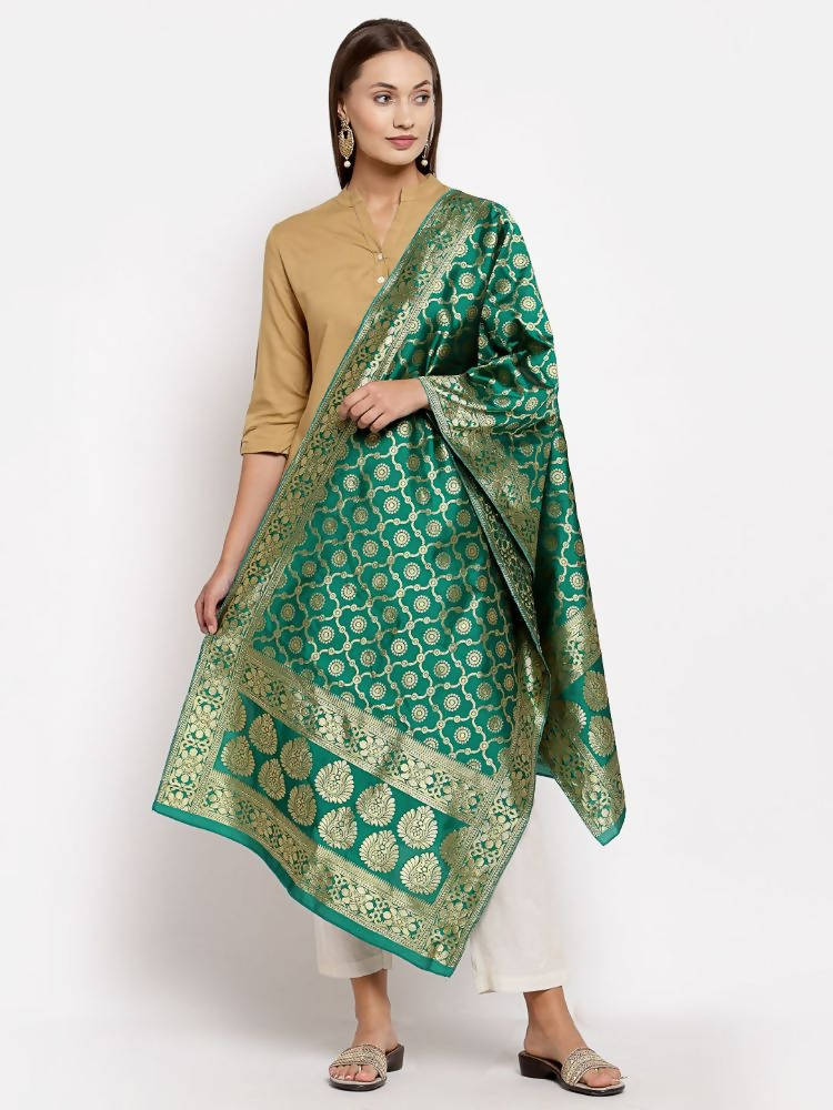 Myshka Women's Green Silk Print Casual Dupatta | Grab2Buy