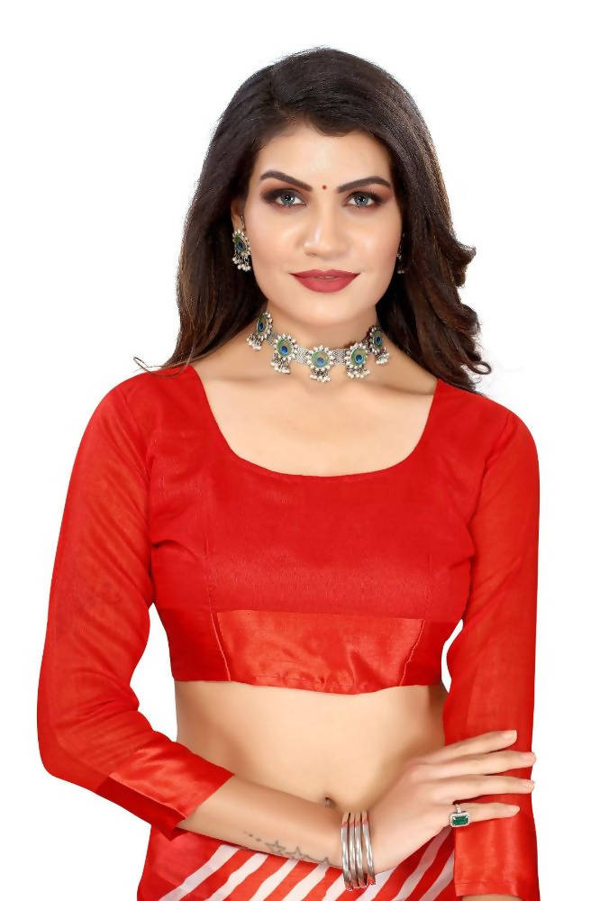 Vamika Red Linen Satin Border Saree | Grab2Buy