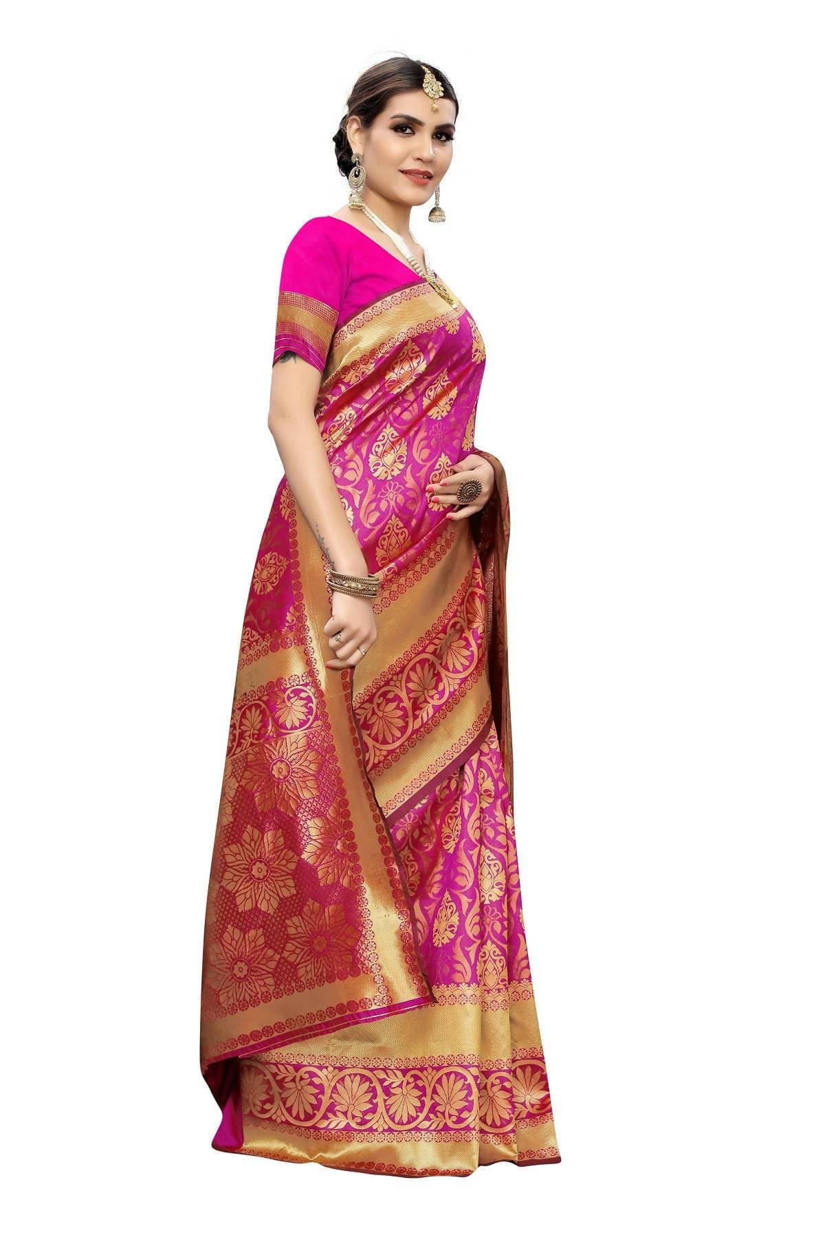 Vamika Banarasi Jaquard Pink Weaving Saree | Grab2Buy