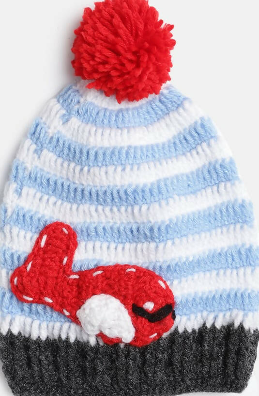 Chutput Kids Woollen Hand Knitted Fish And Pom Pom Detail Cap - Multicolor | Grab2Buy