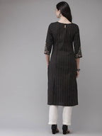 Yufta Women Black Yoke Design Kantha Work Floral Kurta | Grab2Buy