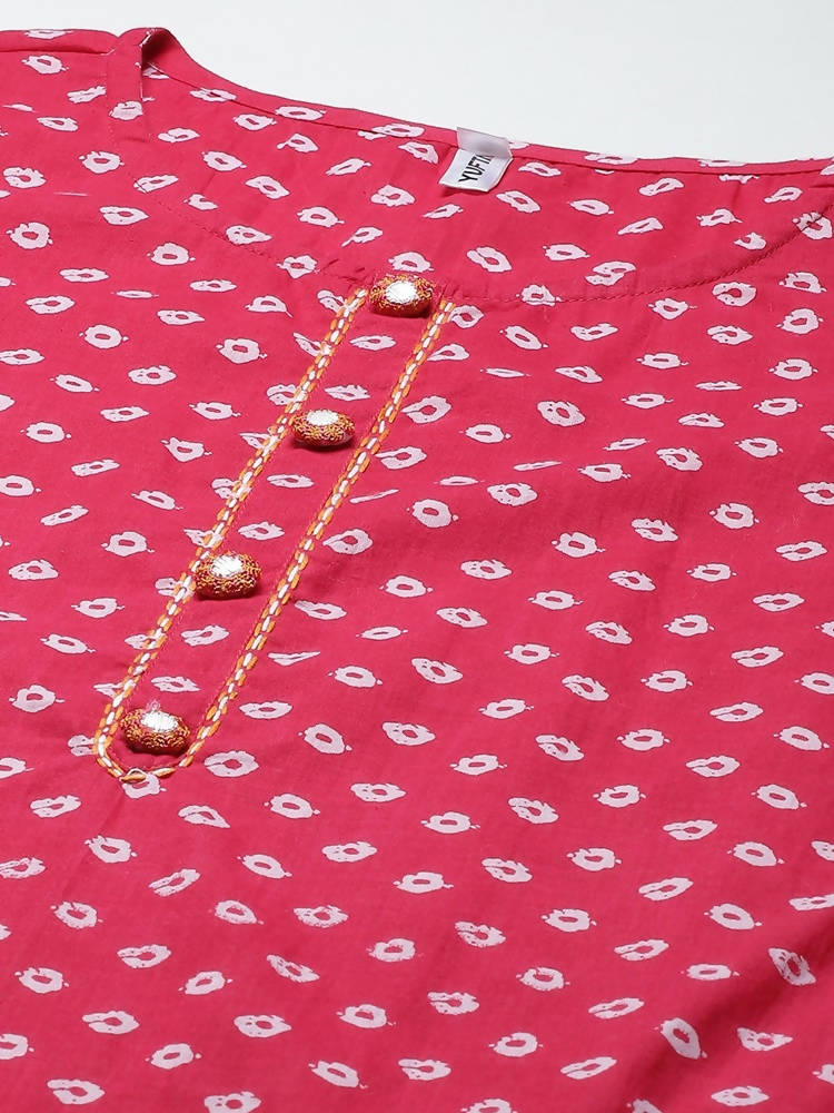 Yufta Women Pink And White Printed Kurta with Trouser & With Dupatta | Grab2Buy