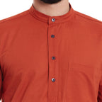Even Apparels Orange Pure Cotton Men's Kurta With Band Collar | Grab2Buy