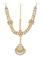 Gold-Polished White Kundan-Studded Pearl Beaded Matha Patti - Ruby Raang | Grab2Buy