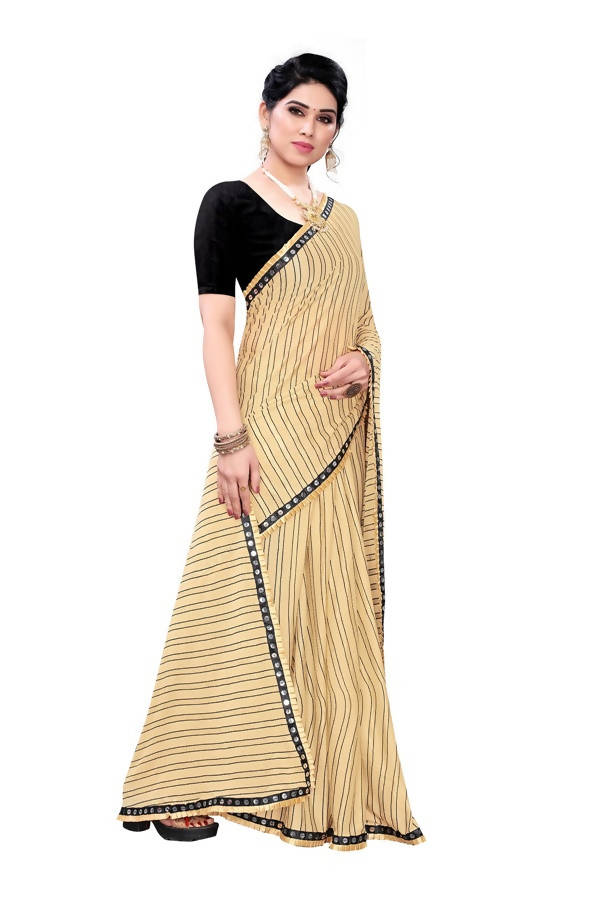 Vamika Cream Malai Silk Printed Saree (Zigzag Chiku) | Grab2Buy