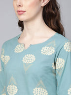 Yufta Women Blue & Off-White Printed Kurta with Palazzo | Grab2Buy