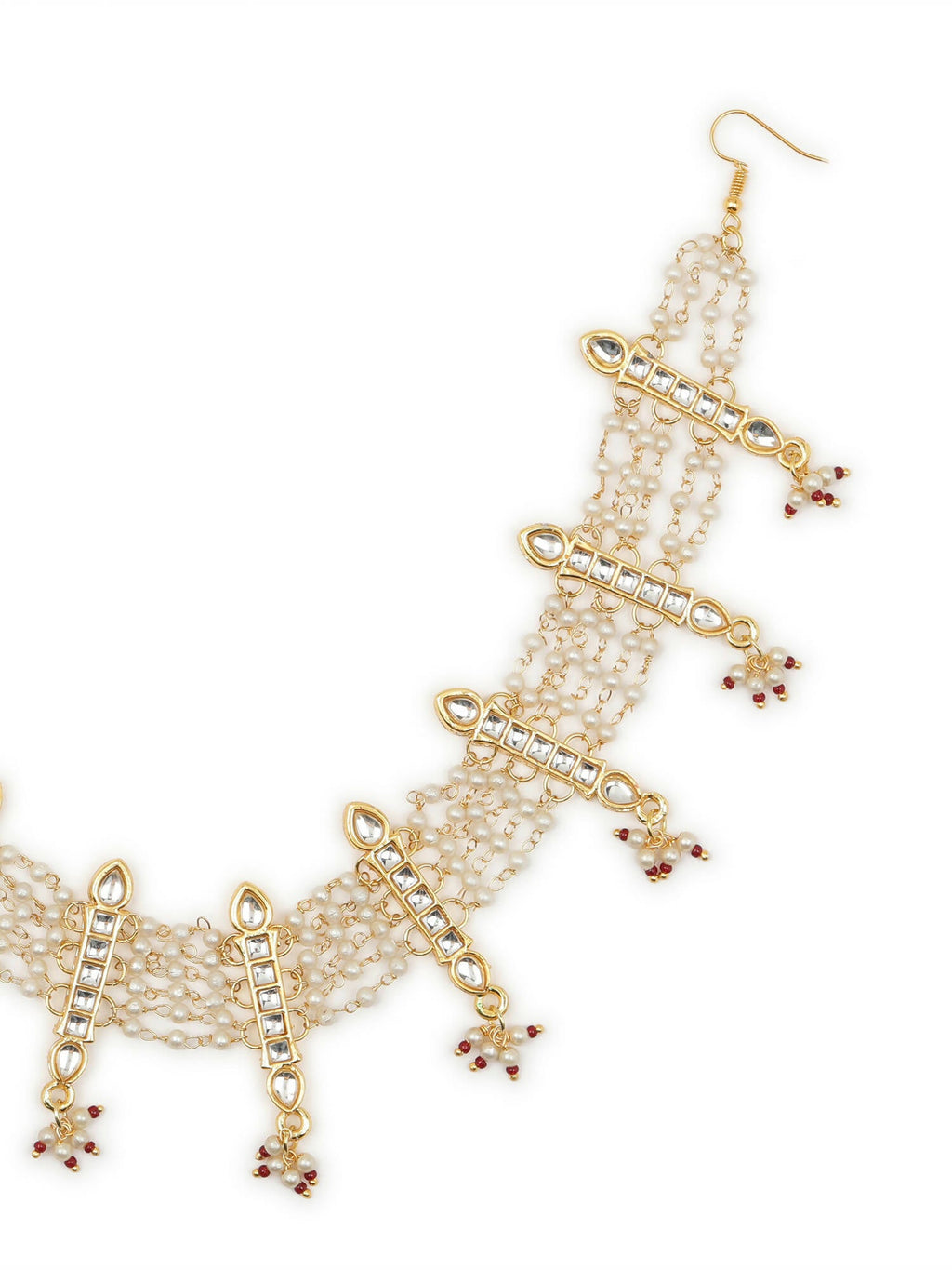 White Gold-Polished Kundan-Studded Beaded Matha Patti - Ruby Raang | Grab2Buy