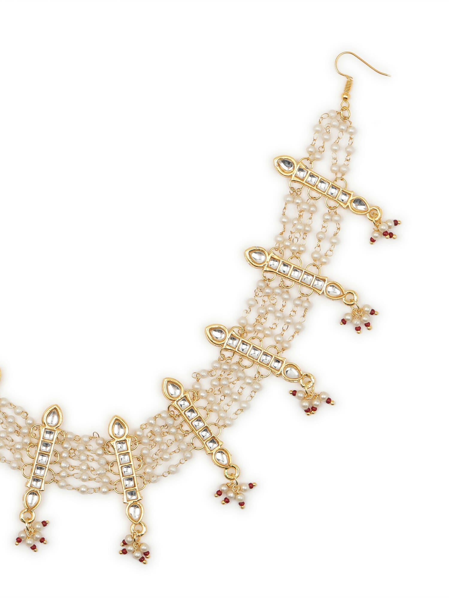 White Gold-Polished Kundan-Studded Beaded Matha Patti - Ruby Raang | Grab2Buy