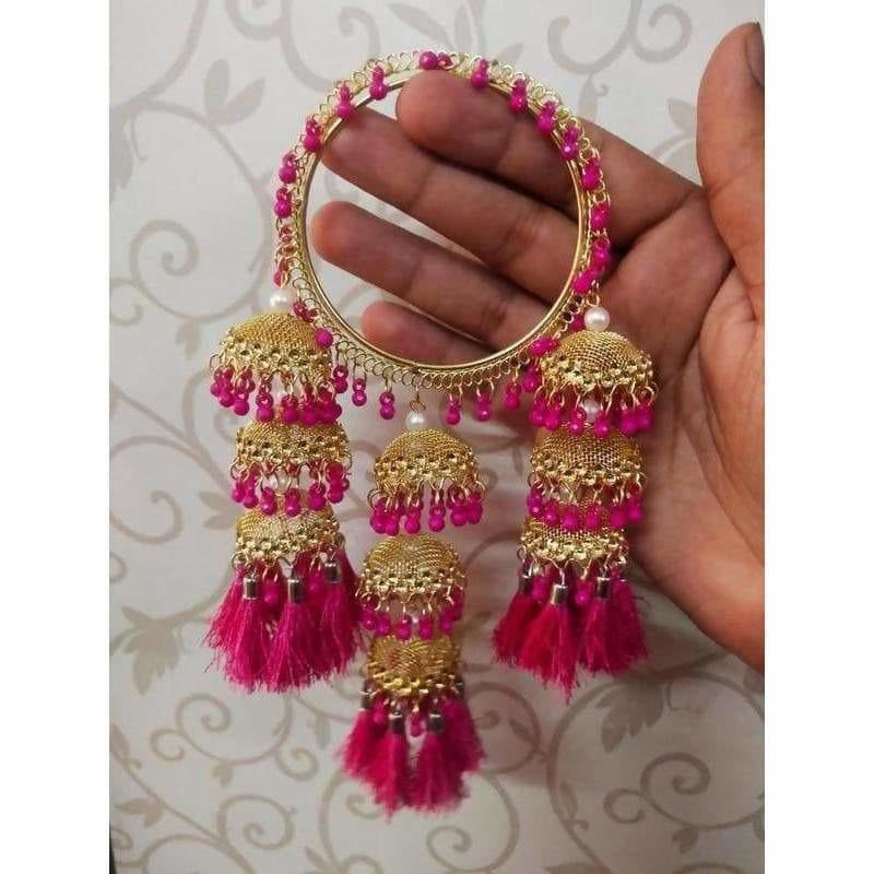 MS Fashion India Jhumka With Pink Pearls Hanging Bangles With Threads | Grab2Buy
