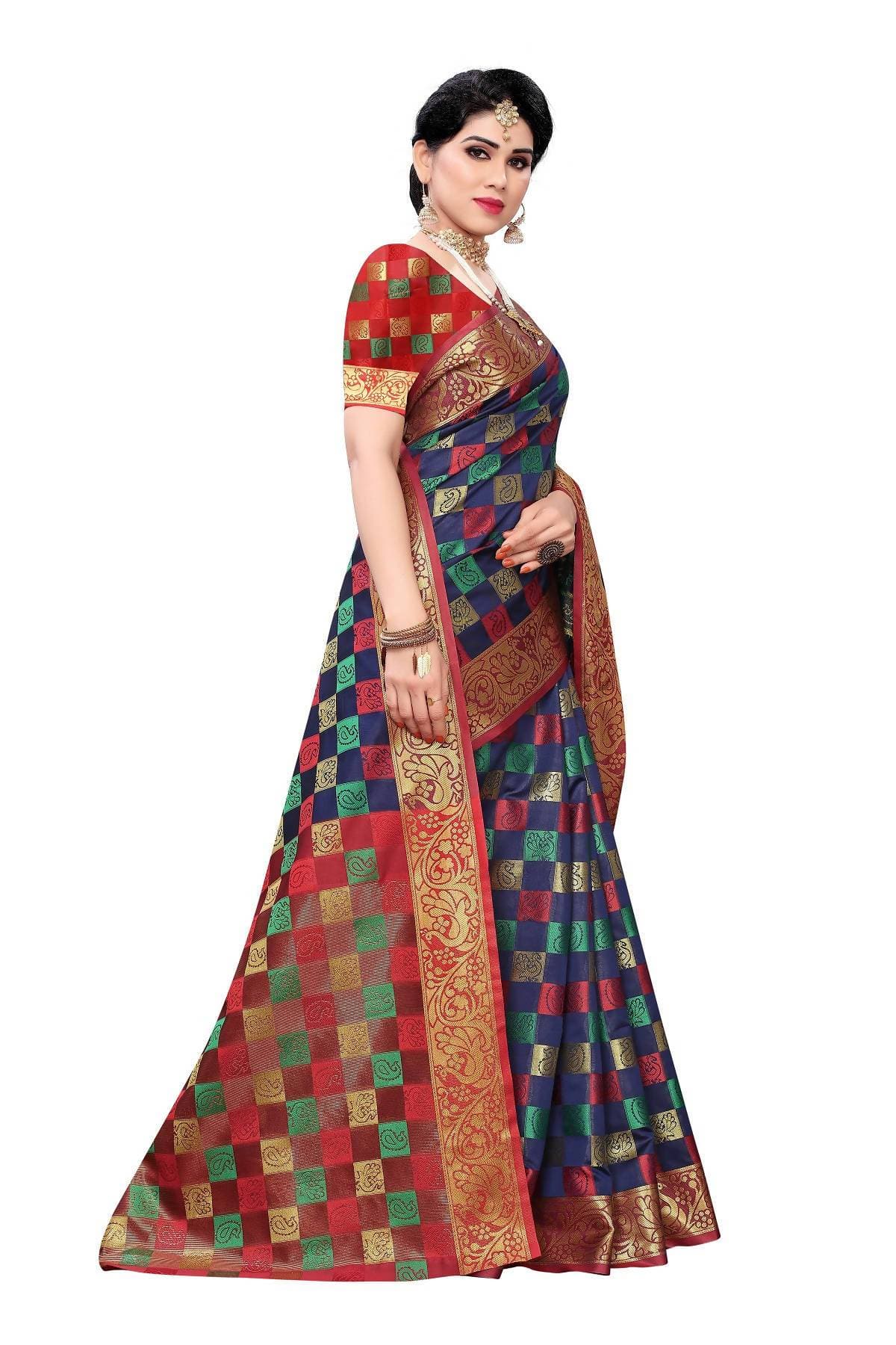 Vamika Banarasi Jaquard Navy Blue Designer Weaving Saree | Grab2Buy