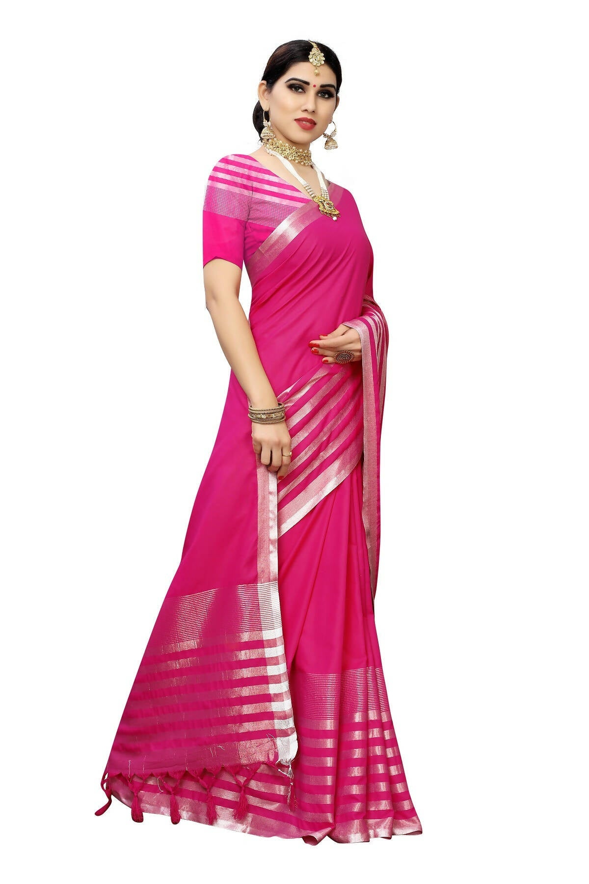 Vamika Pink Cotton Silk Weaving Saree (Twitter Pink) | Grab2Buy