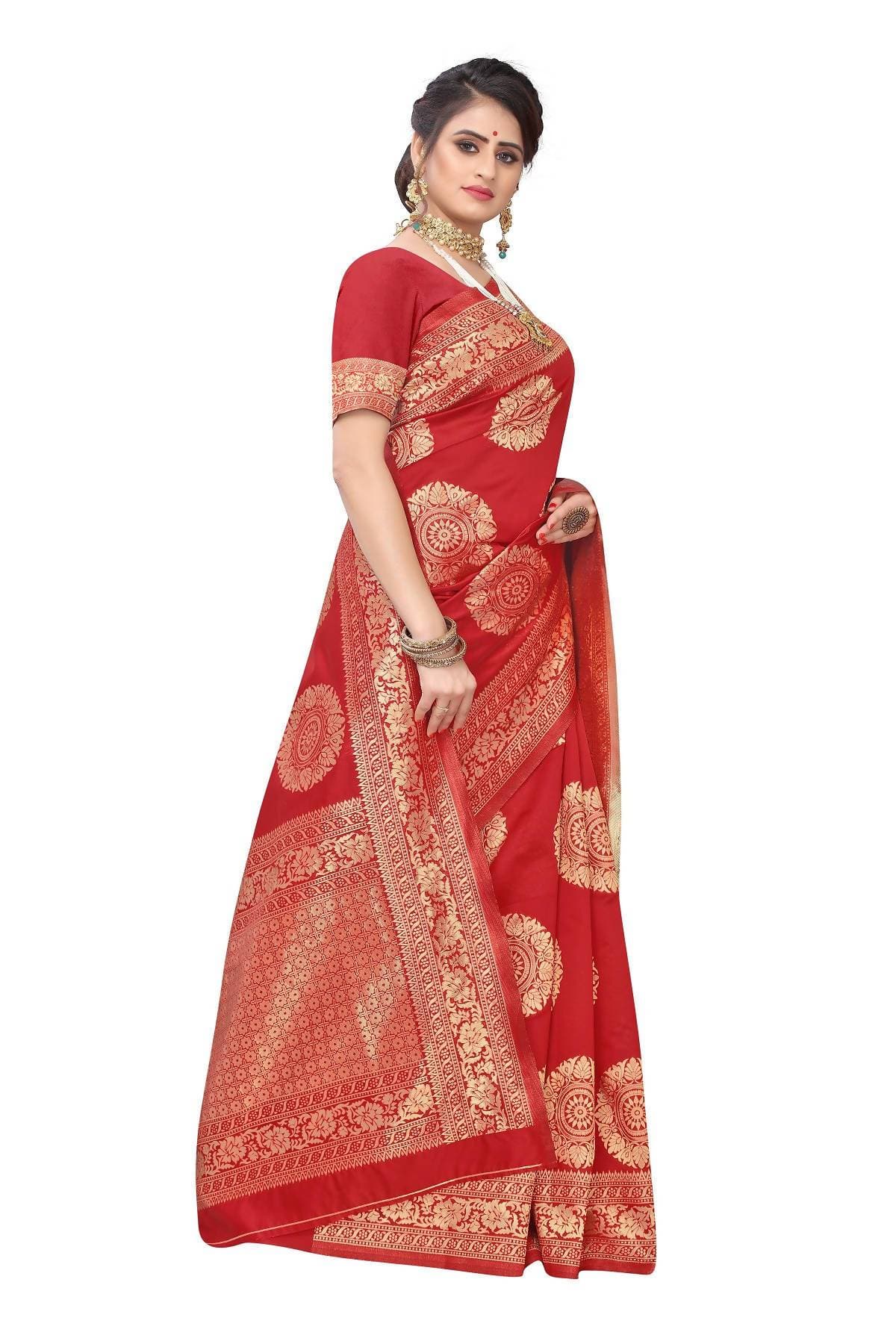 Vamika Latest Banarasi Jacquard Weaving Red Saree | Grab2Buy