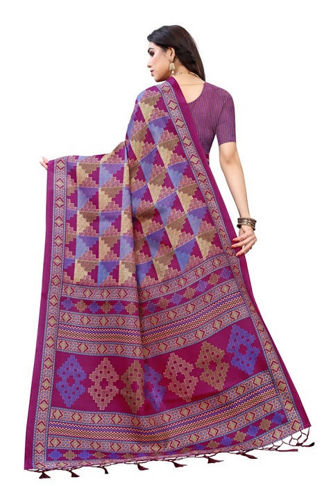 Vamika Multicolor Kalamkari Print With Jhalar Khadi Silk Saree (TANISHA WINE) | Grab2Buy
