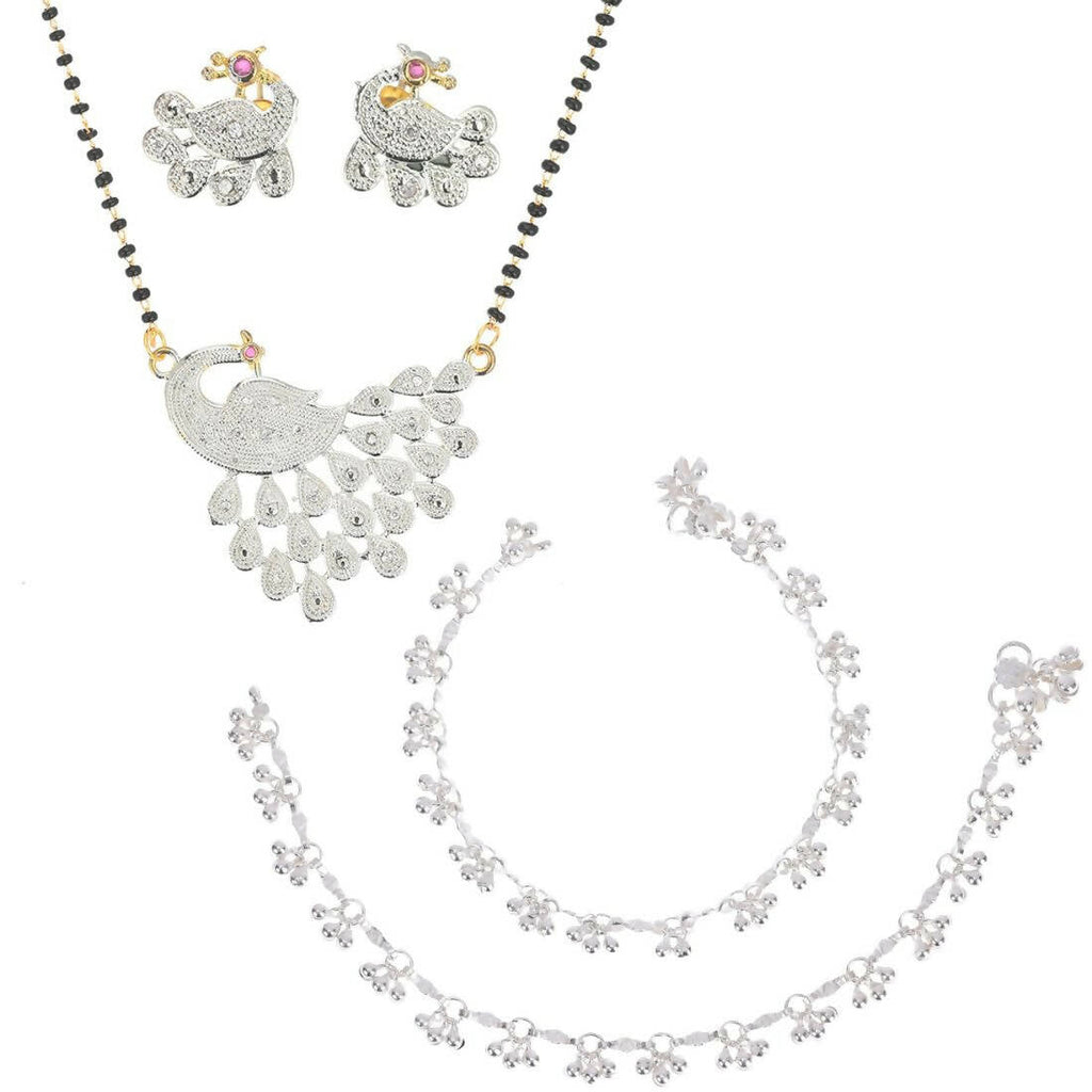AanyaCentric Gold-Polished Mangalsutra Pendant Earring Set & Silver Plated Anklet | Grab2Buy
