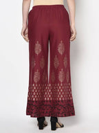 Aniyah Rayon Maroon Color Block Print Flared Slip-On Palazzo (AN-183K) | Grab2Buy